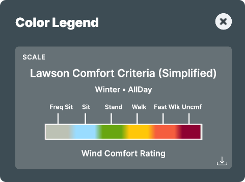 Lawson wind comfort criteria color scale